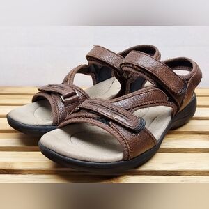 Clarks Womens Brown Rise Leather Sandals Size 8.5